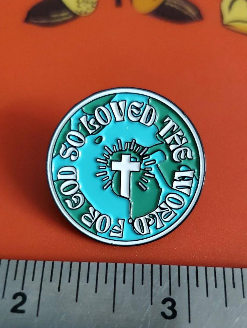 Religious Enamel Pin - Turquoise & Teal Cross Globe